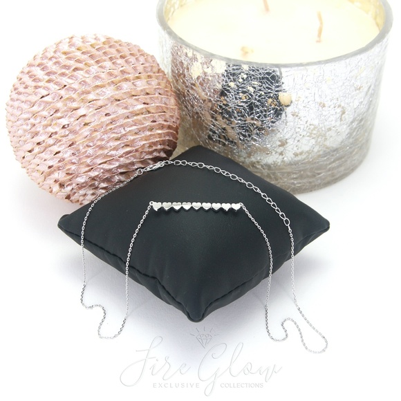 9 Hearts Silver Tone Bar Pendant Necklace - Picture 3 of 6